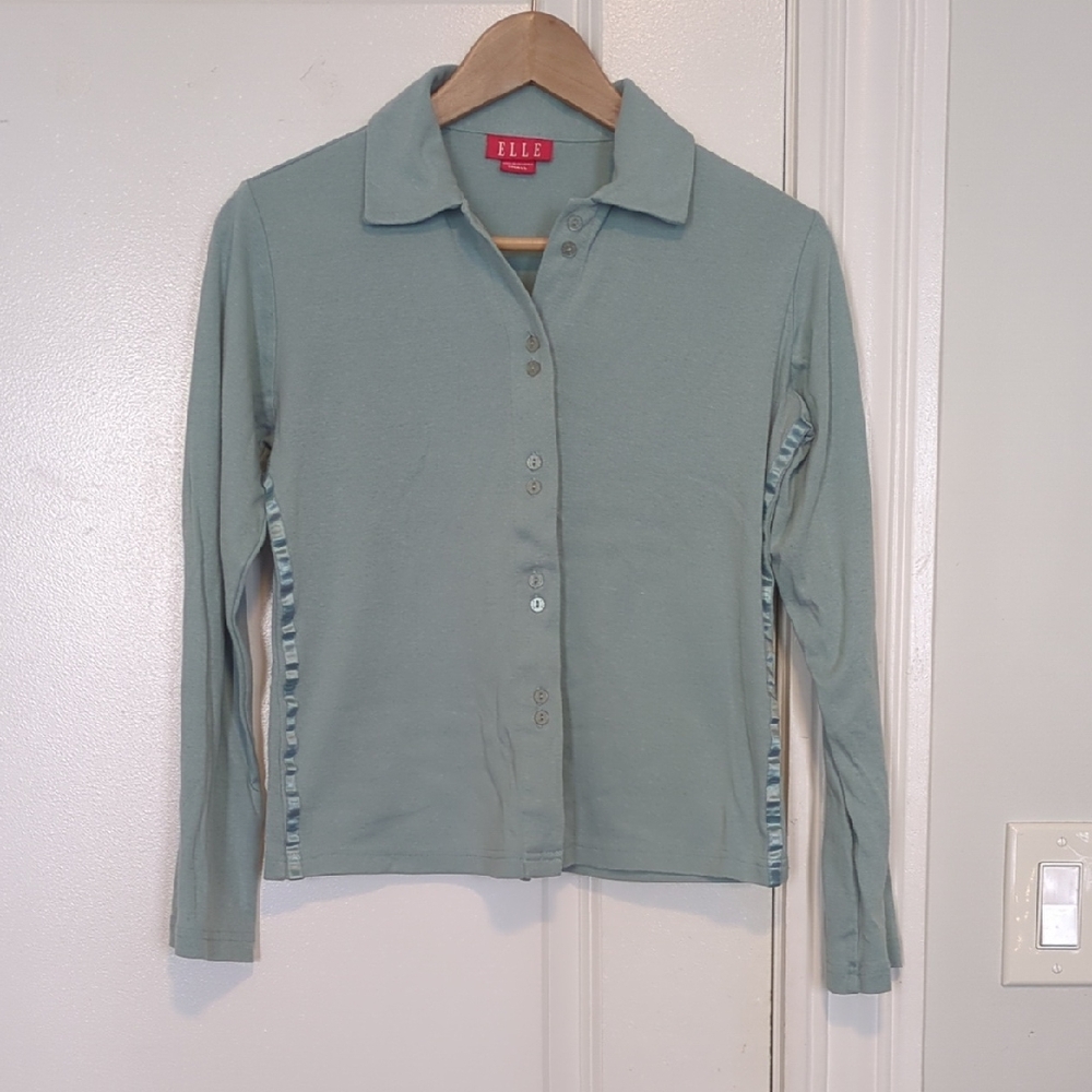 Elle Mint Green Button Down Soft Collar Size S